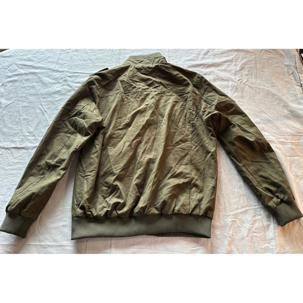 Mens Olive Green Military Utility Jacket Cotton Canvas Full Zip Bomber Medium - Picture 2 of 4